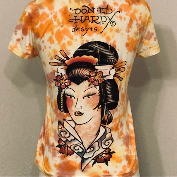 Ed Hardy Tops - Ed Hardy Tee T-shirt Tie-Dye Koi Fish/Geisha Graphic Short Sleeve Top Small